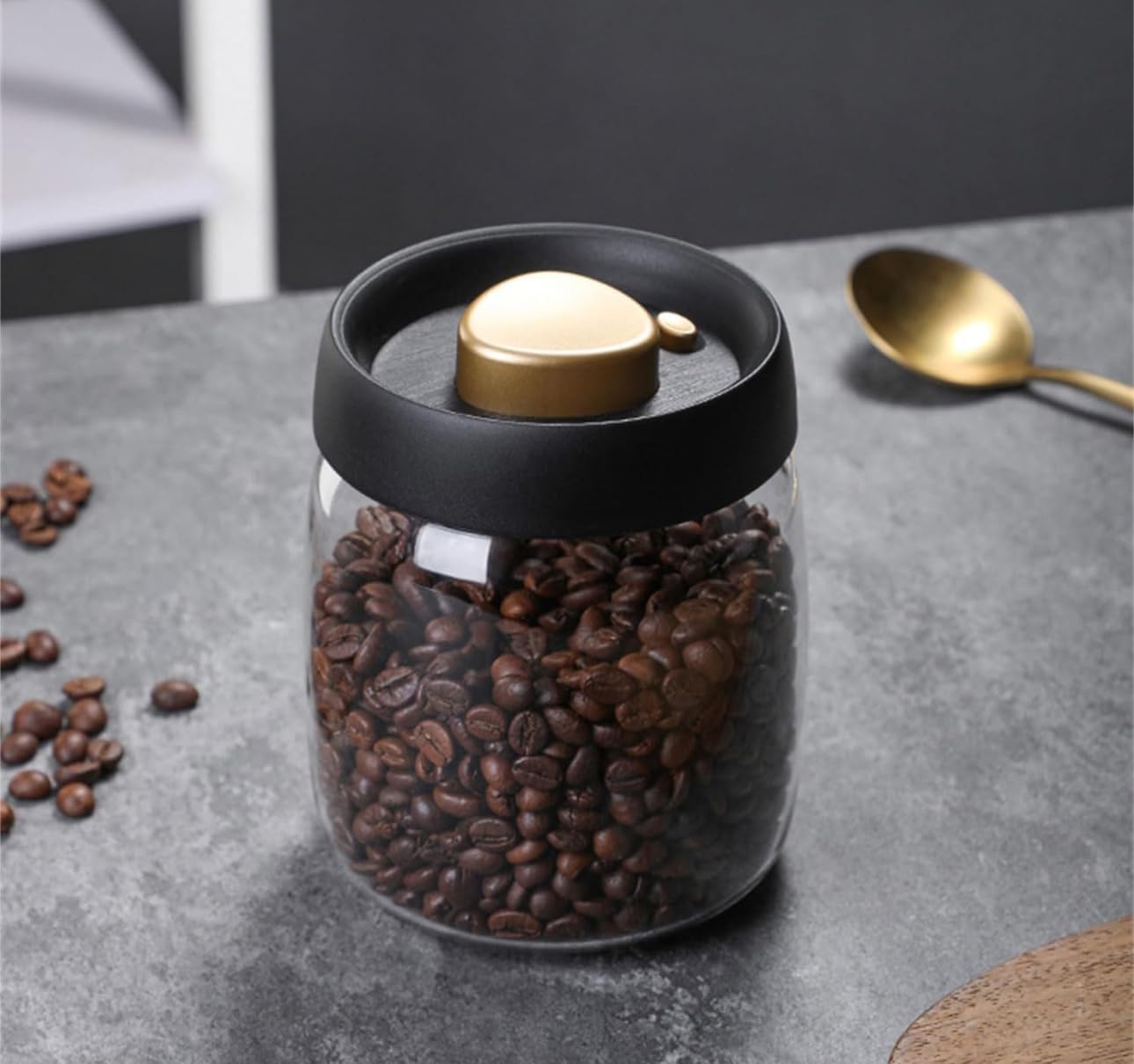 Airtight Glass Coffee Jar – Black & Gold Premium Design