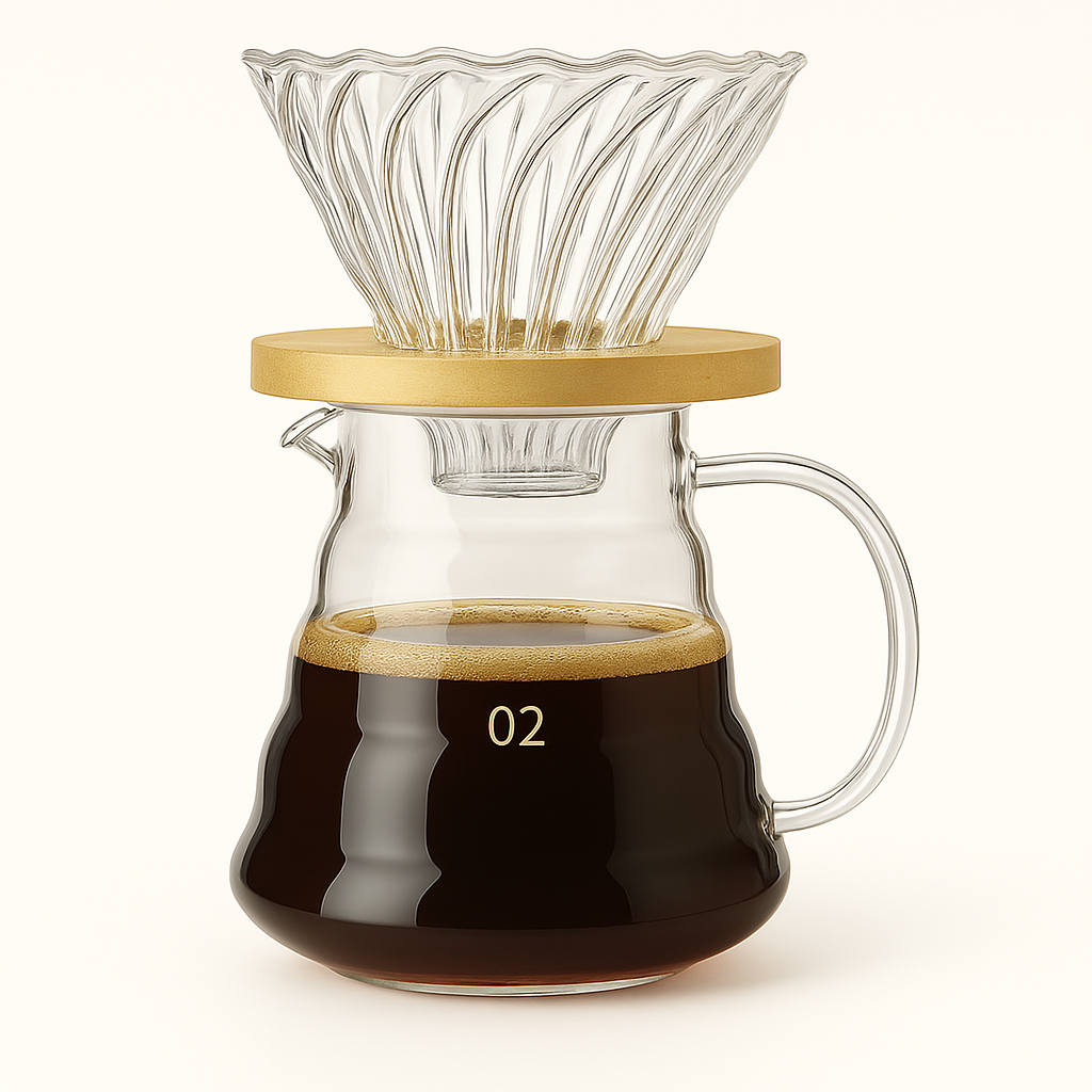 V60 Drip Coffee Maker Set - Thermal Glass with Wooden Base
