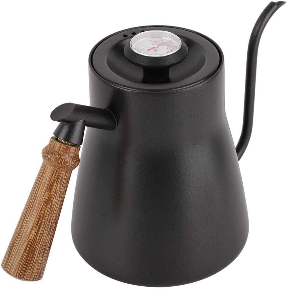 Jadeite Coffee چاديت كوفى - Kettle Gooseneck Pour Over with Thermometer 600ml Stainless Steel & Wooden Handle - Jadeite Coffee چاديت كوفى