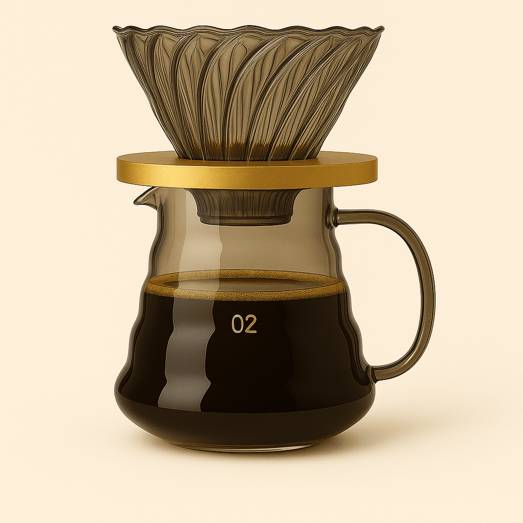 Jadeite Coffee چاديت كوفى - V60 Drip Coffee Maker Set - Black Thermal Glass with Wooden Base - Jadeite Coffee چاديت كوفى