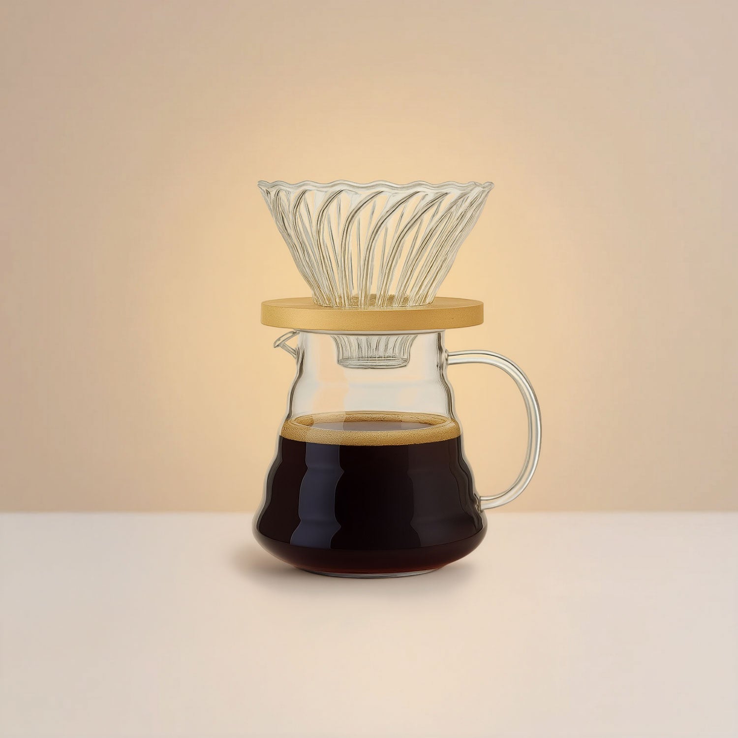 V60 Drip Coffee Maker Set - Thermal Glass with Wooden Base