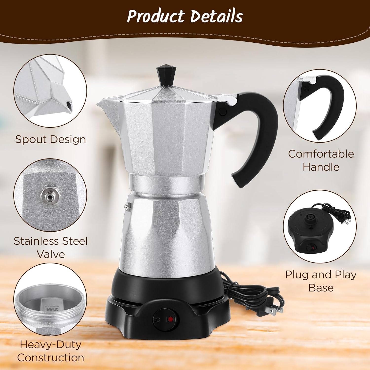 Jadeite Coffee چاديت كوفى - Moka Pot 6 Cups Electric For Espresso - 300ml - Jadeite Coffee چاديت كوفى