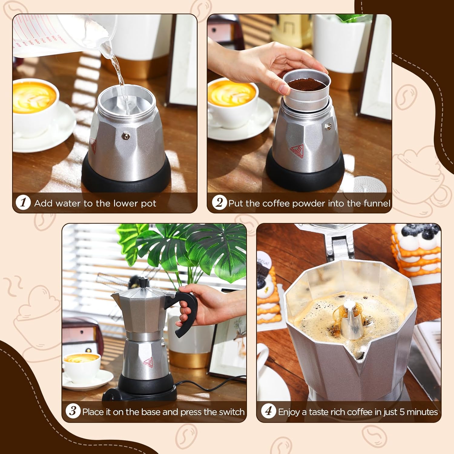 Jadeite Coffee چاديت كوفى - Moka Pot 6 Cups Electric For Espresso - 300ml - Jadeite Coffee چاديت كوفى